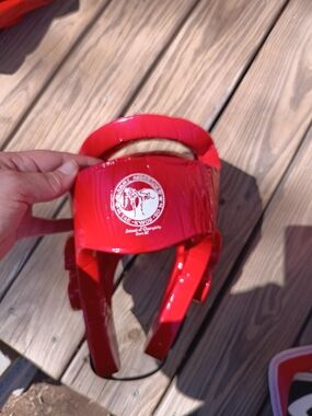 Red Taekwondo Sparring Headgear with School Logo
